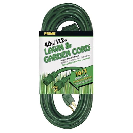 Prime SJTW Extension Cord, 16 AWG, Outdoor, 16/3, 1 Outlets, Green, 40 ft EC880628